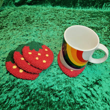 Load image into Gallery viewer, Mug Rug Strawberry Coaster
